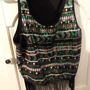 Sequin crop top with fringe